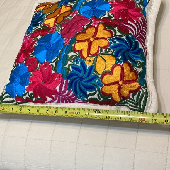 Mexican Floral Embroidery Handmade Pillow - Picture 9 of 15